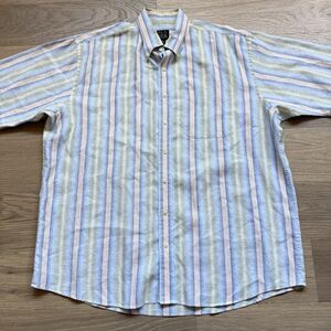 Vintage Jos A Bank Shirt Men XL Linen Striped Button Down Spring Summer Travel